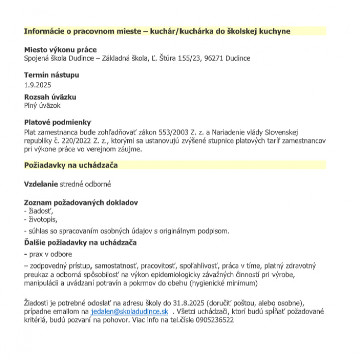 Menšia fotka pre článok Informácia o voľnom pracovnom mieste 
