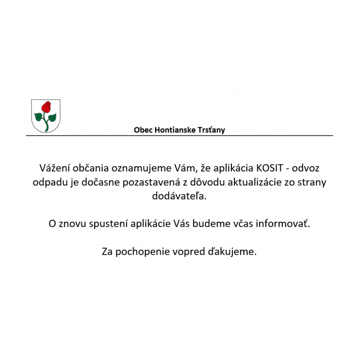 Menšia fotka pre článok Oznam o dočasnom nefungovaní aplikácie KOSIT