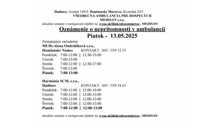 Fotka pre článok Oznam o neprítomnosti MUDr. Uhrík 