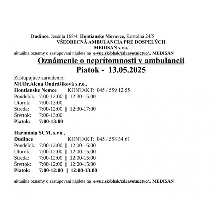 Menšia fotka pre článok Oznam o neprítomnosti MUDr. Uhrík 