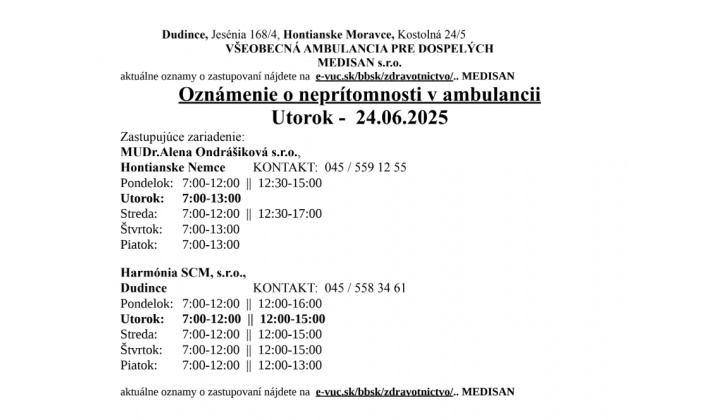 Fotka pre článok Oznámenie o neprítomnosti v ambulancií MUDr. Uhrík