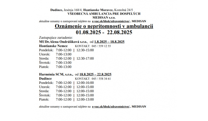Fotka pre článok Oznámenie o neprítomnosti v ambulancií MUDr. Uhrík