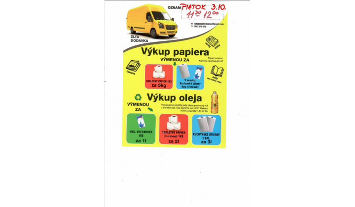 Fotka pre článok Zber papiera a oleja v našej obci 